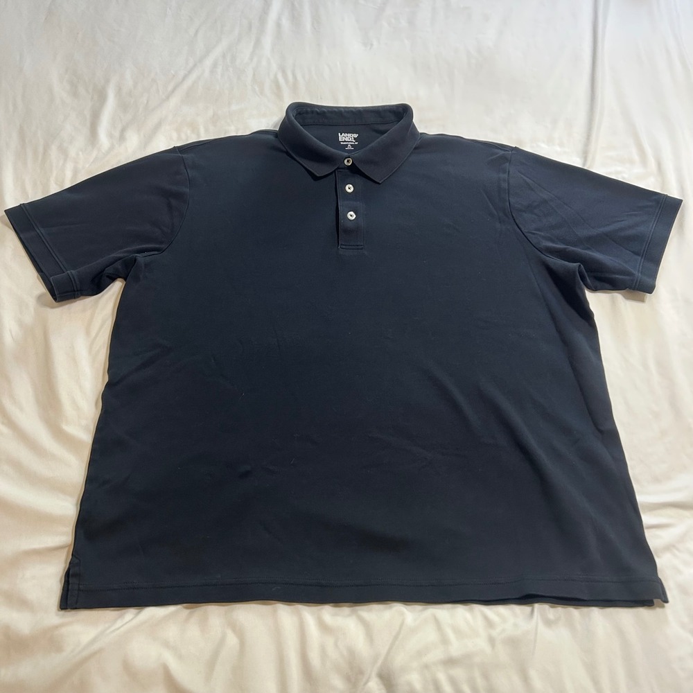 Lands End Mens Traditional Fit Short Sleeve Polo Shirt Black XL Cotton